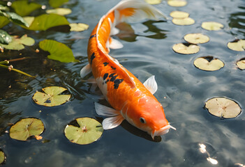 Colorful koi carp fish floating in the pond 