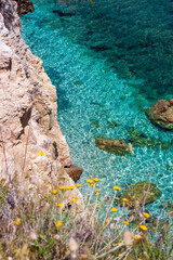 Padulella beach in Tuscany, Elba island. the crystal clear waters of the  Elba island seen from the drone