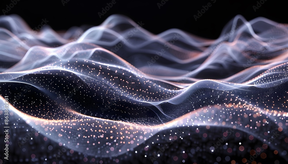 Fototapete abstract wavy background with glowing lights and bokeh effect.