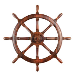 Vintage wooden ship wheel, nautical decoration for maritime themes and coastal decor. © ItziesDesign