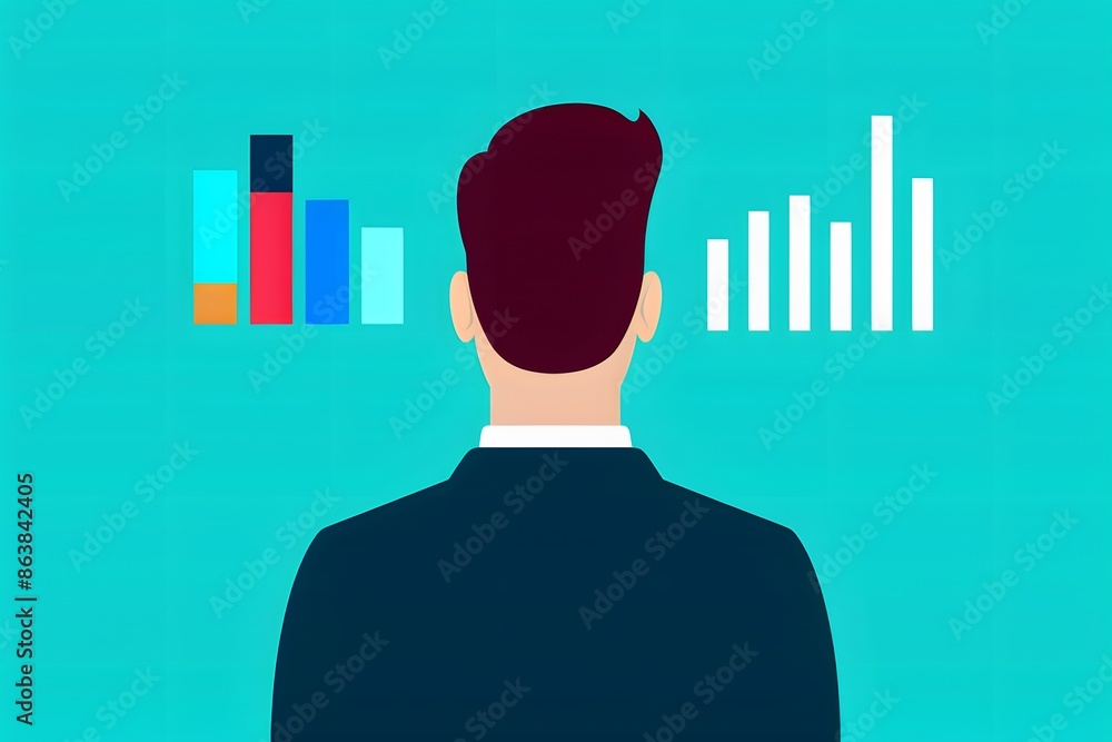 Poster illustration of a person analyzing data charts, representing business analytics and data-driven deci