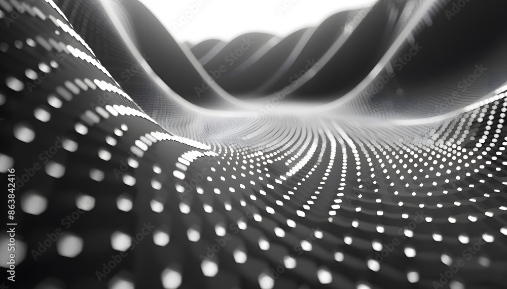 Aufkleber A black and white abstract image with a repeating pattern of white dots, with the dots blending together to create a wavy, fluid pattern.  