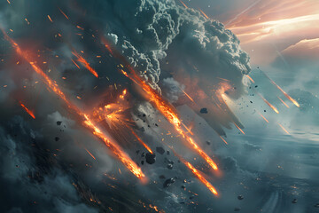 a massive meteorite impacting Earth with a dramatic and catastrophic force