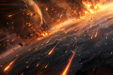 a massive meteorite impacting Earth with a dramatic and catastrophic force