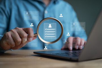 Hr, HRM, Human resources management concept. Check resume, Screening employee information, job...