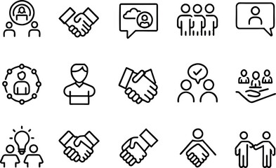Partnership and Hands related concept editable stroke outline icons isolated on white background flat vector illustration