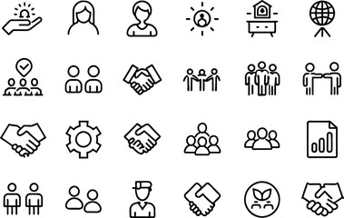 Fototapeta premium Partnership and Hands related concept editable stroke outline icons isolated on white background flat vector illustration