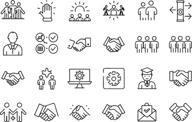 Partnership and Hands related concept editable stroke outline icons isolated on white background flat vector illustration
