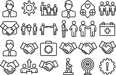 Partnership and Hands related concept editable stroke outline icons isolated on white background flat vector illustration