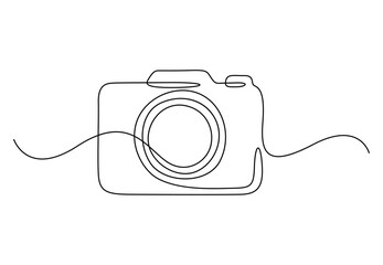 Camera continuous one line drawing vector illustration. Premium vector