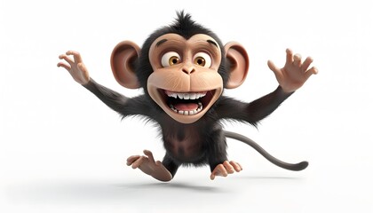 A cartoon monkey with a big smile, raised arms, and a long tail. It is on a white background.