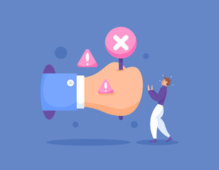 an employee receives a warning from his superior. a hand holding a cross. concept of mistake, rejection, response, wrong. assessment from the boss. illustration concept design. graphic elements
