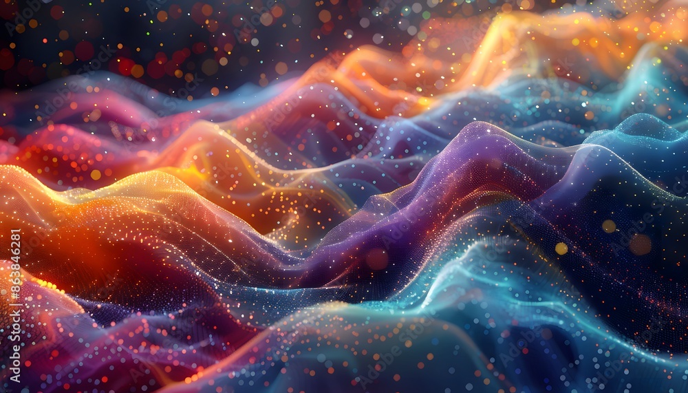 Poster a colorful abstract background with swirling, glowing particles. the image is reminiscent of a starr