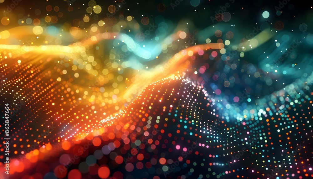 Aufkleber Abstract background with colorful lights, blurred and out of focus.  The lights are arranged in a pattern that resembles waves.