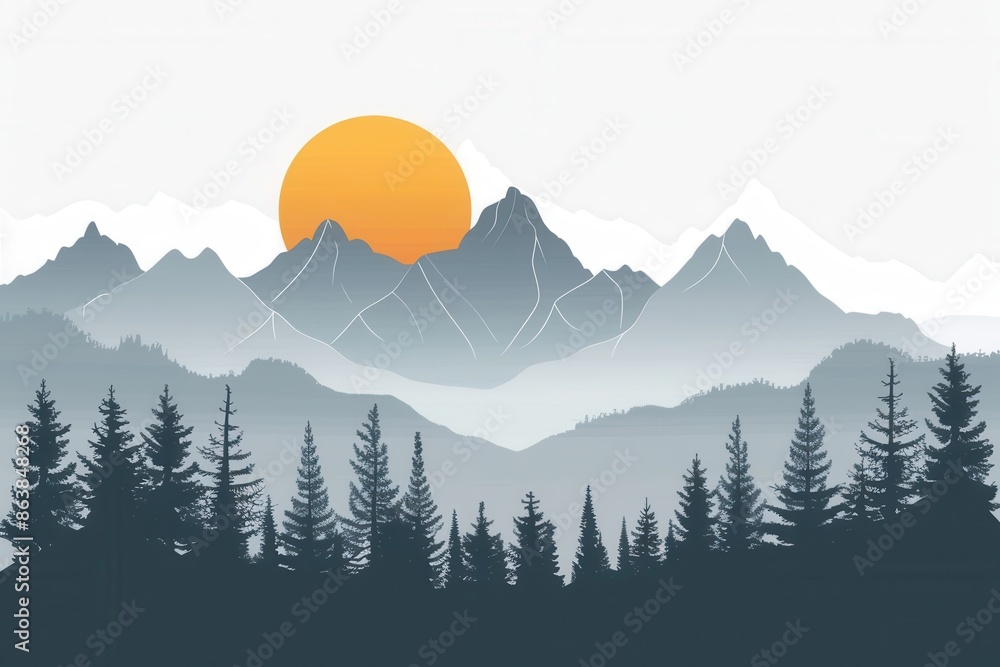 Aufkleber Digital art of a mountain at dawn, soft pastel sky and sunlit peaks create a peaceful and inspiring scene. Generative AI