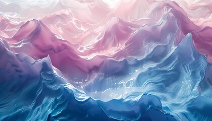 Fototapeta premium Abstract illustration of a blue and pink landscape. The image looks like a liquid or a fabric, with flowing, undulating lines.