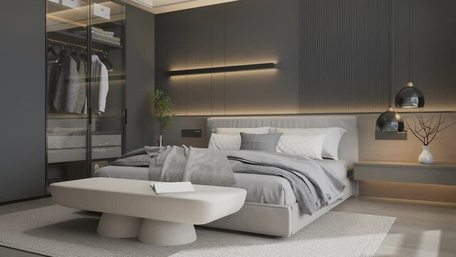 3D rendering Modern apartment, Elegant Bedroom style, 4k Animation