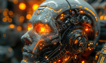 Fototapeta premium Robotic Figure With Glowing Eyes. Generative AI