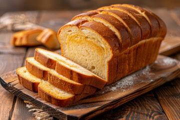 Freshly Baked Sliced Bread on Wooden Board