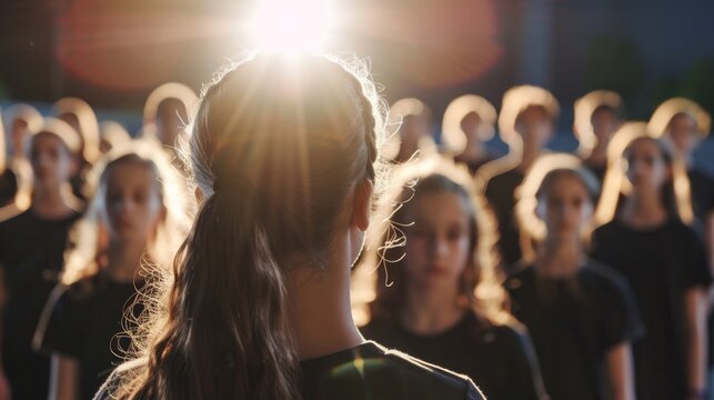 A school choir rehearsing for a concert, showcasing the musical talent and harmonious collaboration of extracurricular activities.