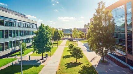 A university campus with buildings and research facilities, representing the infrastructure for academic pursuits and international scholarship.