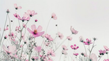 Wildflowers captured in a minimalist style with a white background, Minimalism, Soft colors, Photography, Simple and elegant