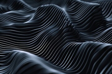 Deep black oscillating gradient lines abstract background. Cybernetic concept
