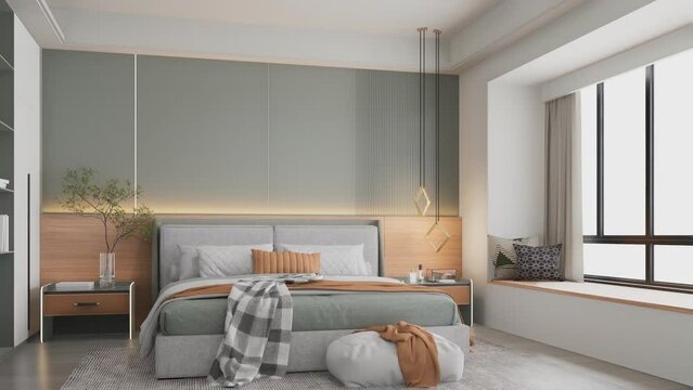 Minimal Modern apartment bedroom design 3d Rendering 4k Animation