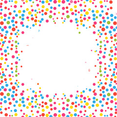 Vibrant polka dot frame in various colors on a white background, creating a playful and cheerful border ideal for invitations or party designs.