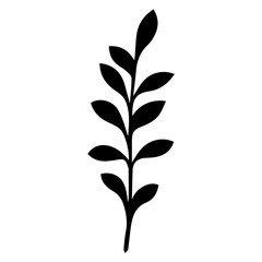 A black silhouette of a plant with elongated leaves or branches extending upwards