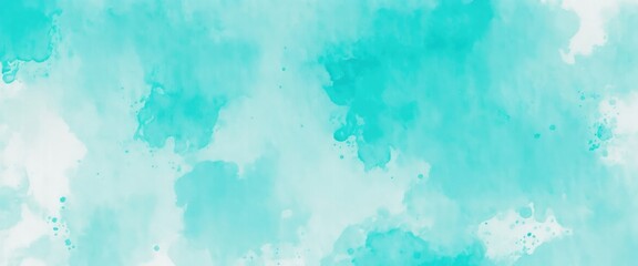 Cyan Green orange abstract pattern watercolor background. Stain splash rough daub grain grunge