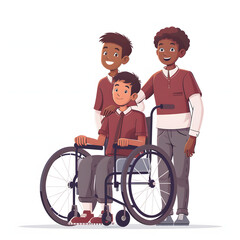 african cerebral palsy kids wearing a maroon shirt and grey pants school uniform