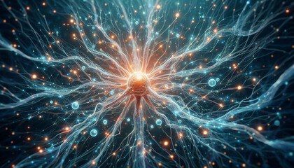 Fototapeta premium 3D of Nerve cells that sparkle in the brain