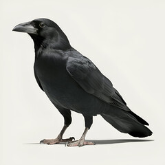 Fototapeta premium Black raven crow standing on isolated white background cut out