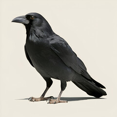 Fototapeta premium Black raven crow standing on isolated white background cut out