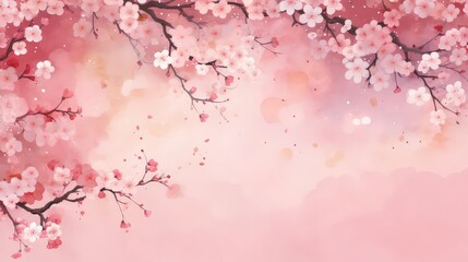 Pink Cherry blossom Illustration. Frame of Sakura Cherry Blossoms Spring flower