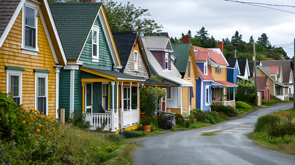financial plan of Owning Real Estate Housing professional advertising photography,Colorful Houses in a Suburban Neighborhood,row of colorful, cookie-cutter suburban homes
