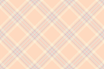 Retail vector seamless background, grungy textile texture plaid. Festive pattern tartan fabric check in light and papaya whip colors.