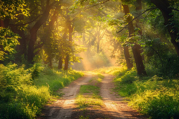 Obraz premium Picture of summer day green forest landscape AI generative