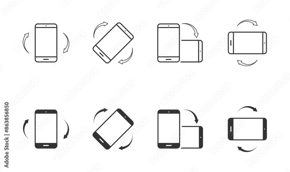 Aufkleber rotate phone icon set. mobile screen horizontal or vertical rotation symbol set. easy editable vecto
