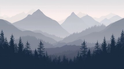 Obraz premium Tranquil mountain landscape at dawn, illuminated by the first rays of the sun. Soft pastel hues in the sky create a serene and inspiring atmosphere. Generative AI