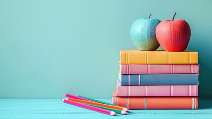 International Literacy Day with books and pencils, pastel colors, ample copy space