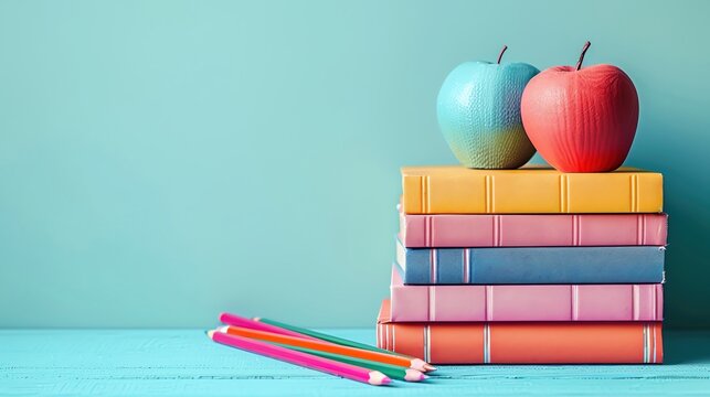 International Literacy Day with books and pencils, pastel colors, ample copy space
