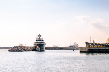 Obraz premium GENOA, ITALY - February 11, 2022. Terminal for ships, logistic in the port of Genoa