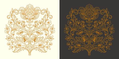 Mughal Art is a traditional bunch flower of floral ornaments. A multi-color motif on a light background, isolated element. Fantasy traditional bouquet.