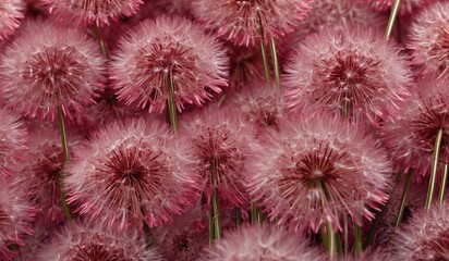 Obraz premium Close-up of fluffy pink dandelion flowers in group