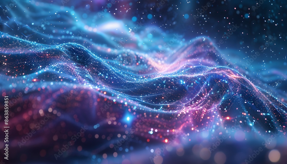Aufkleber an abstract background with blue and pink lights and a wave-like texture. the image is blurry and ha