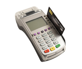 Payment POS terminal isolated on white background with clipping path, technology for finance and shopping business.