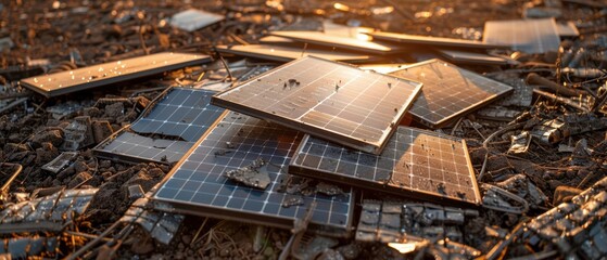 Broken solar panels, end of life, difficult to recycle, renewable energy hardware