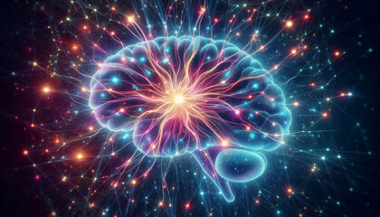 Fototapeta premium 3D of Nerve cells that sparkle in the brain